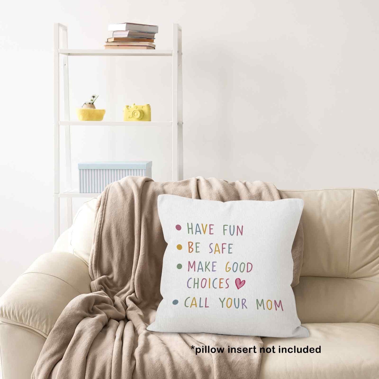 Call Your Mom Dorm Throw Pillow Covers 18x18, Boho Rainbow Decorative Square Pillow Cases for Couch Bed Sofa, Cute Decor Pillowcases for College Dorm Classroom Bedroom, Back to School Gifts