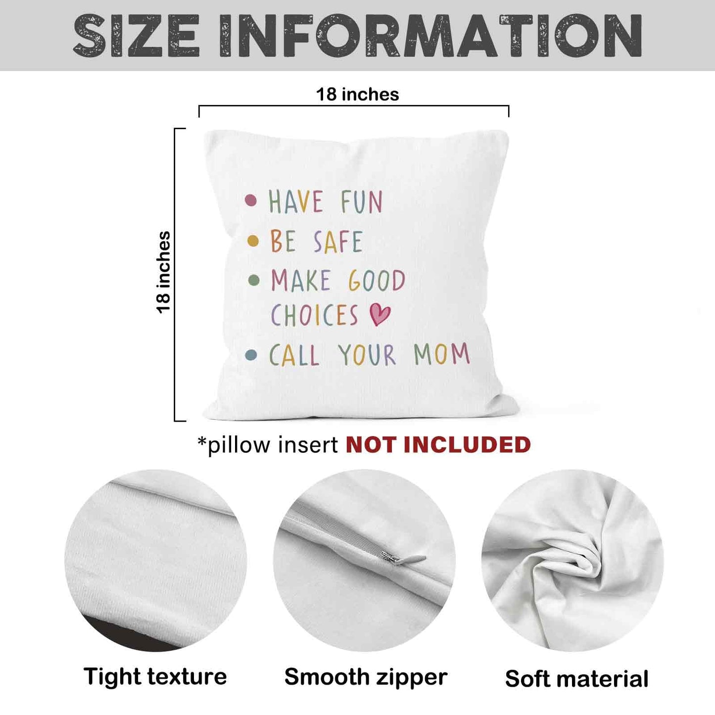 Call Your Mom Dorm Throw Pillow Covers 18x18, Boho Rainbow Decorative Square Pillow Cases for Couch Bed Sofa, Cute Decor Pillowcases for College Dorm Classroom Bedroom, Back to School Gifts