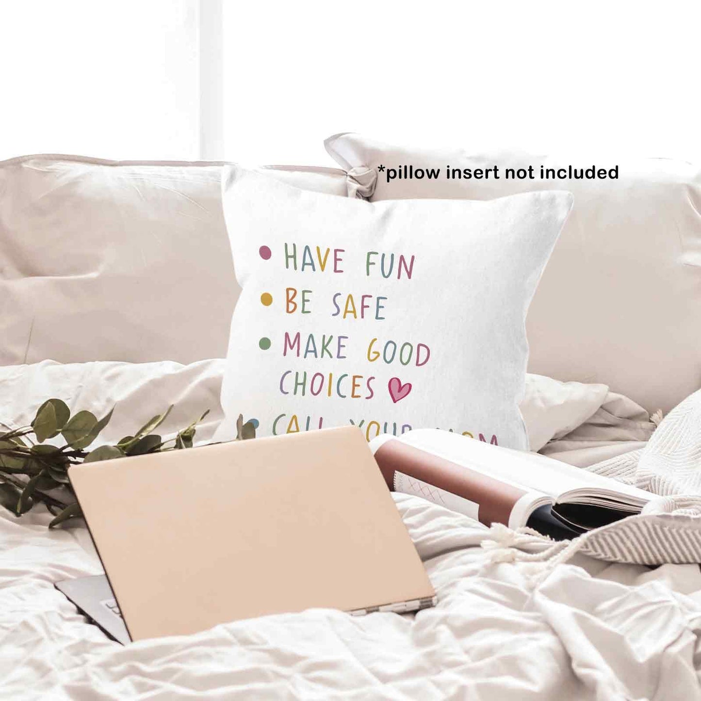 Call Your Mom Dorm Throw Pillow Covers 18x18, Boho Rainbow Decorative Square Pillow Cases for Couch Bed Sofa, Cute Decor Pillowcases for College Dorm Classroom Bedroom, Back to School Gifts