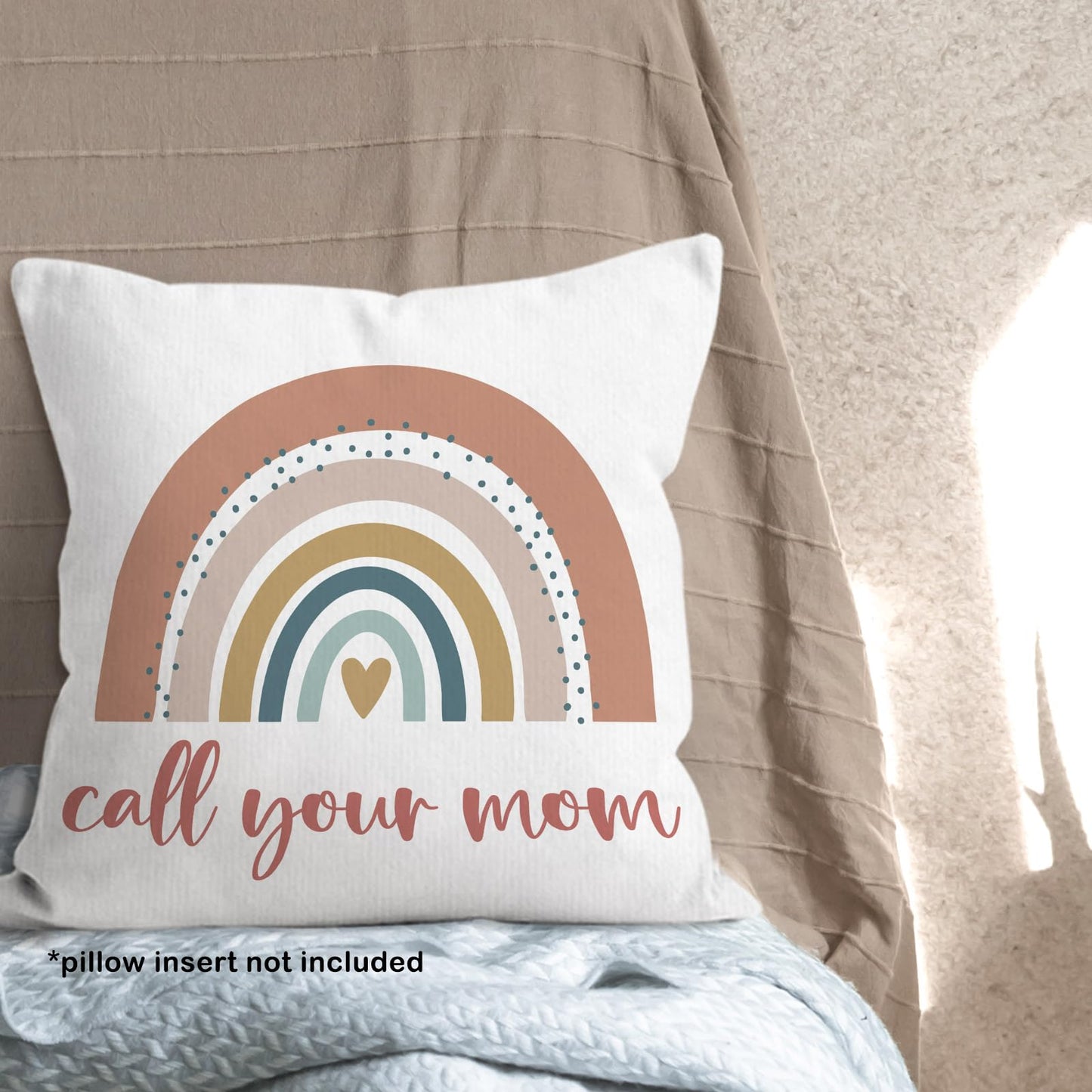 Call Your Mom Dorm Throw Pillow Covers 18x18, Boho Rainbow Decorative Square Pillow Cases for Couch Bed Sofa, Cute Decor Pillowcases for College Dorm Classroom Bedroom, Back to School Gifts