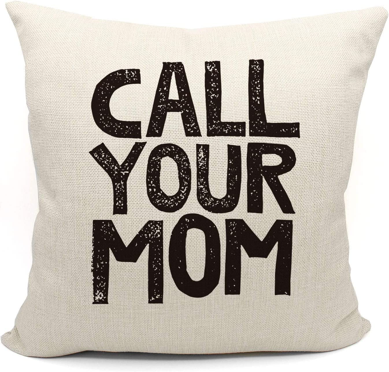 Mancheng-zi Call Your Mom Funny Throw Pillow Case, for Daughter, Son Gifts, Dorm Room Accessories Graduation Party, 18 x 18 Inch Decorative Cotton Linen Cushion Cover for Sofa Couch Bed (18x18, Blue)