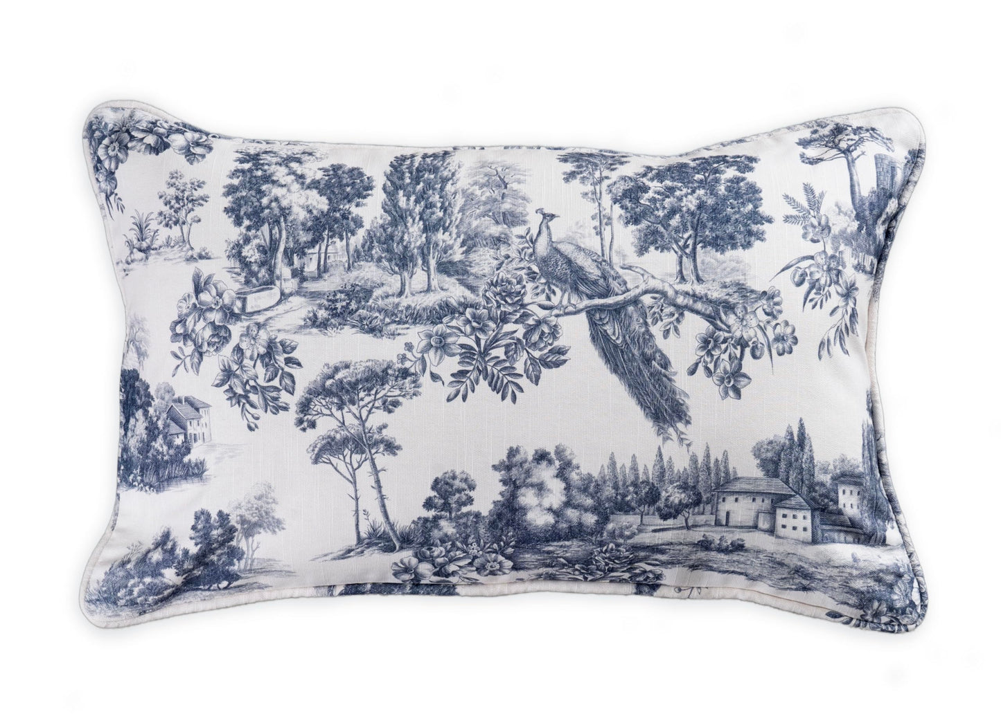 Maison d' Hermine Decorative Pillow Cover 100% Cotton, Toile Cushion Cover with Invisible Zipper for Bed, Living Room, Home Décor, Office, Sofa, The Miller - Denim - Spring/Summer (18"x18")