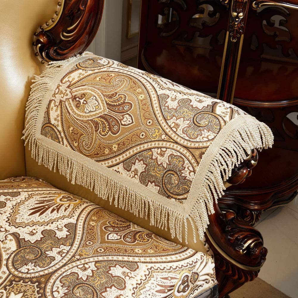 LUFEIJIASHI Luxury Couch Arm Covers,Washable Armrest Covers for Sofa,Anti Slip Recliner Chair Arm Covers Protectors for Leather Sofa Arm Cover Set of 2 (SBDB-Beige)