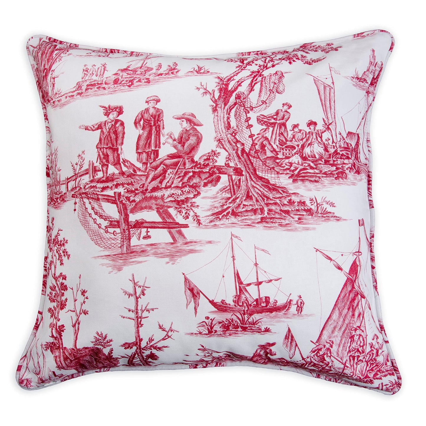Maison d' Hermine Decorative Pillow Cover 100% Cotton, Toile Cushion Cover with Invisible Zipper for Bed, Living Room, Home Décor, Office, Sofa, The Miller - Denim - Spring/Summer (18"x18")