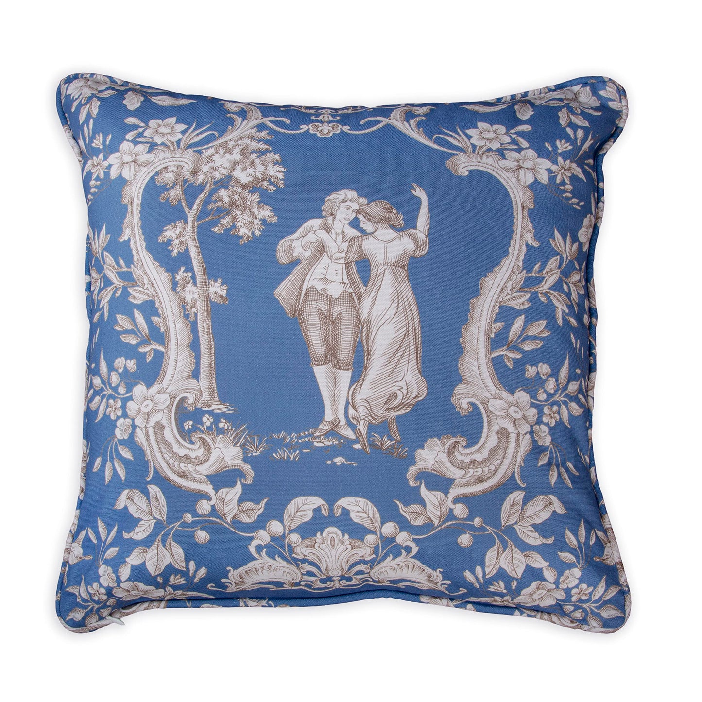 Maison d' Hermine Decorative Pillow Cover 100% Cotton, Toile Cushion Cover with Invisible Zipper for Bed, Living Room, Home Décor, Office, Sofa, The Miller - Denim - Spring/Summer (18"x18")