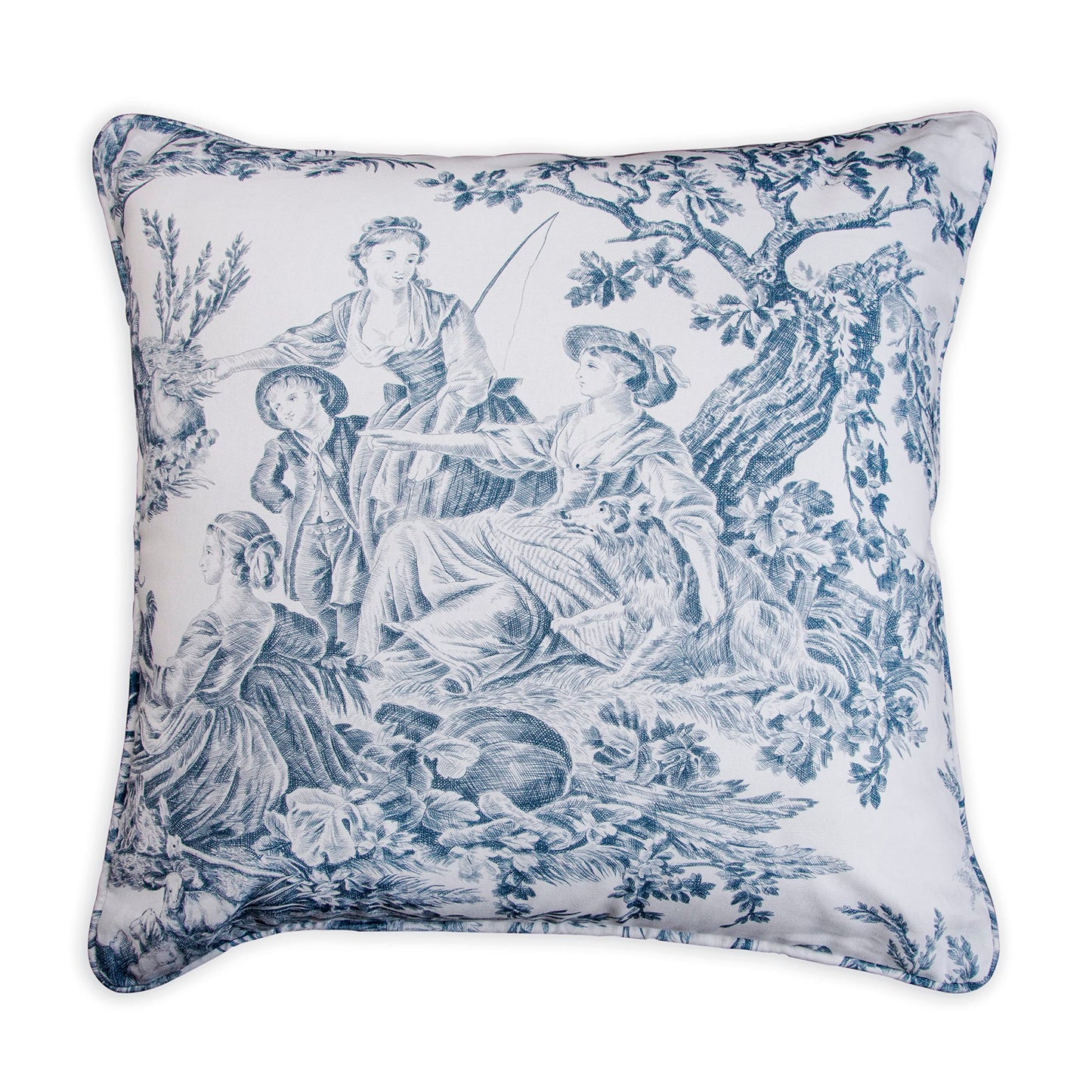 Maison d' Hermine Decorative Pillow Cover 100% Cotton, Toile Cushion Cover with Invisible Zipper for Bed, Living Room, Home Décor, Office, Sofa, The Miller - Denim - Spring/Summer (18"x18")