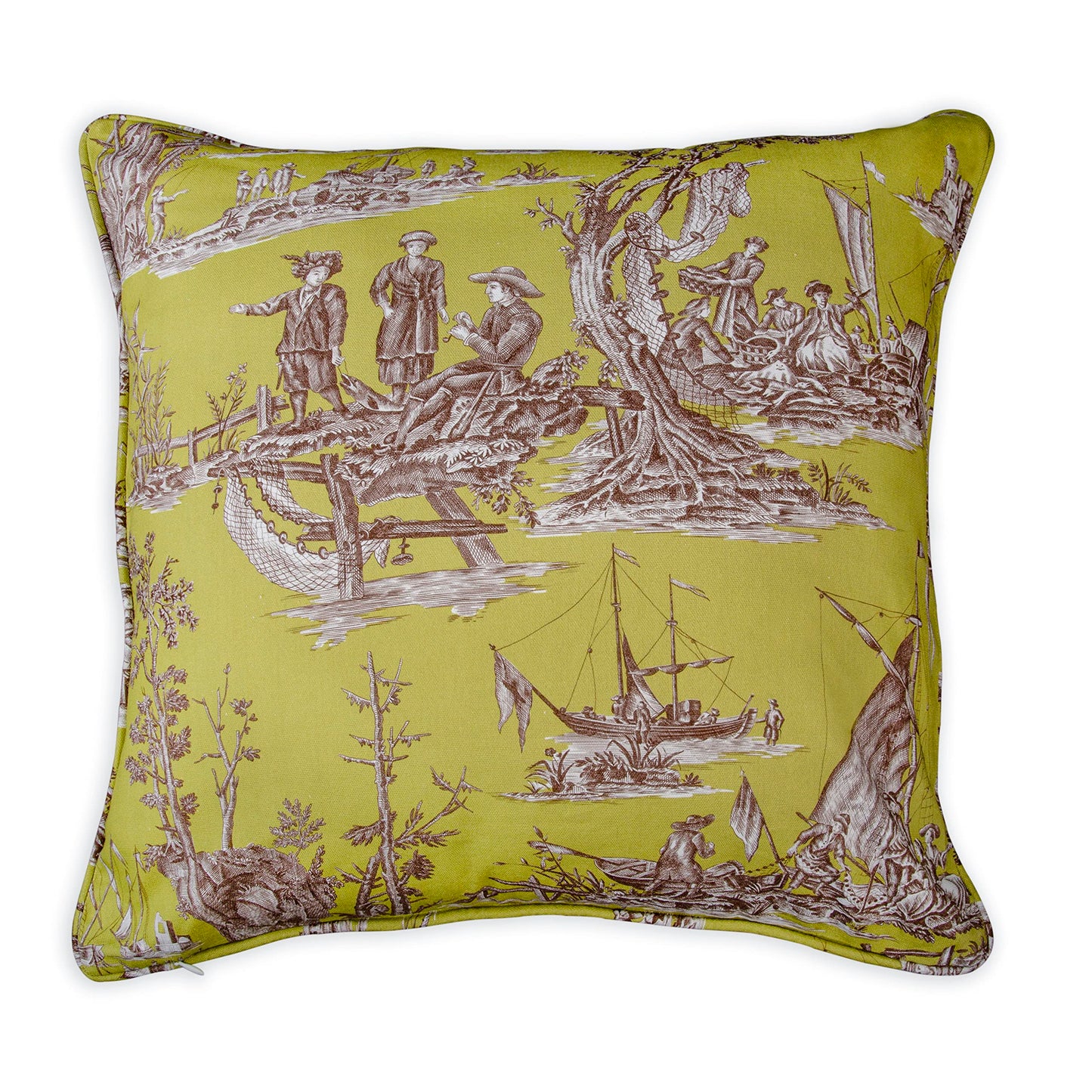 Maison d' Hermine Decorative Pillow Cover 100% Cotton, Toile Cushion Cover with Invisible Zipper for Bed, Living Room, Home Décor, Office, Sofa, The Miller - Denim - Spring/Summer (18"x18")