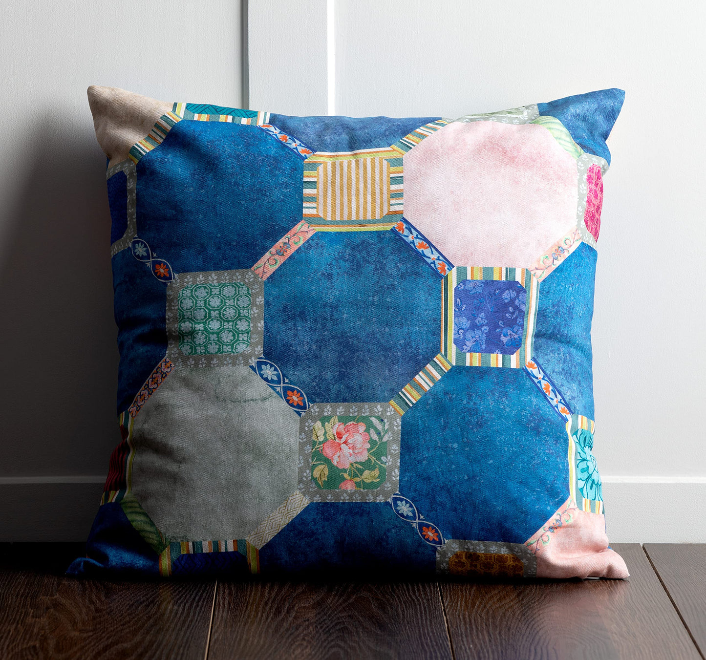 Maison d' Hermine Decorative Pillow Cover 100% Cotton, Toile Cushion Cover with Invisible Zipper for Bed, Living Room, Home Décor, Office, Sofa, The Miller - Denim - Spring/Summer (18"x18")