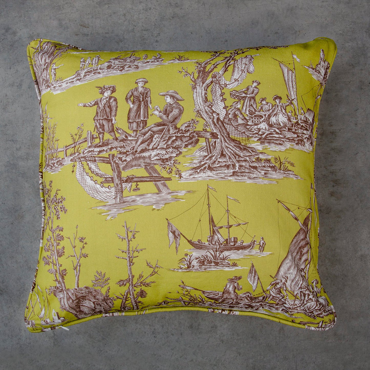 Maison d' Hermine Decorative Pillow Cover 100% Cotton, Toile Cushion Cover with Invisible Zipper for Bed, Living Room, Home Décor, Office, Sofa, The Miller - Denim - Spring/Summer (18"x18")
