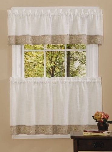 Achim Home Furnishings, Natural Oakwood Tier Pair, 58 36-Inch, 58" x 36" (Model: OWTR36NT12)
