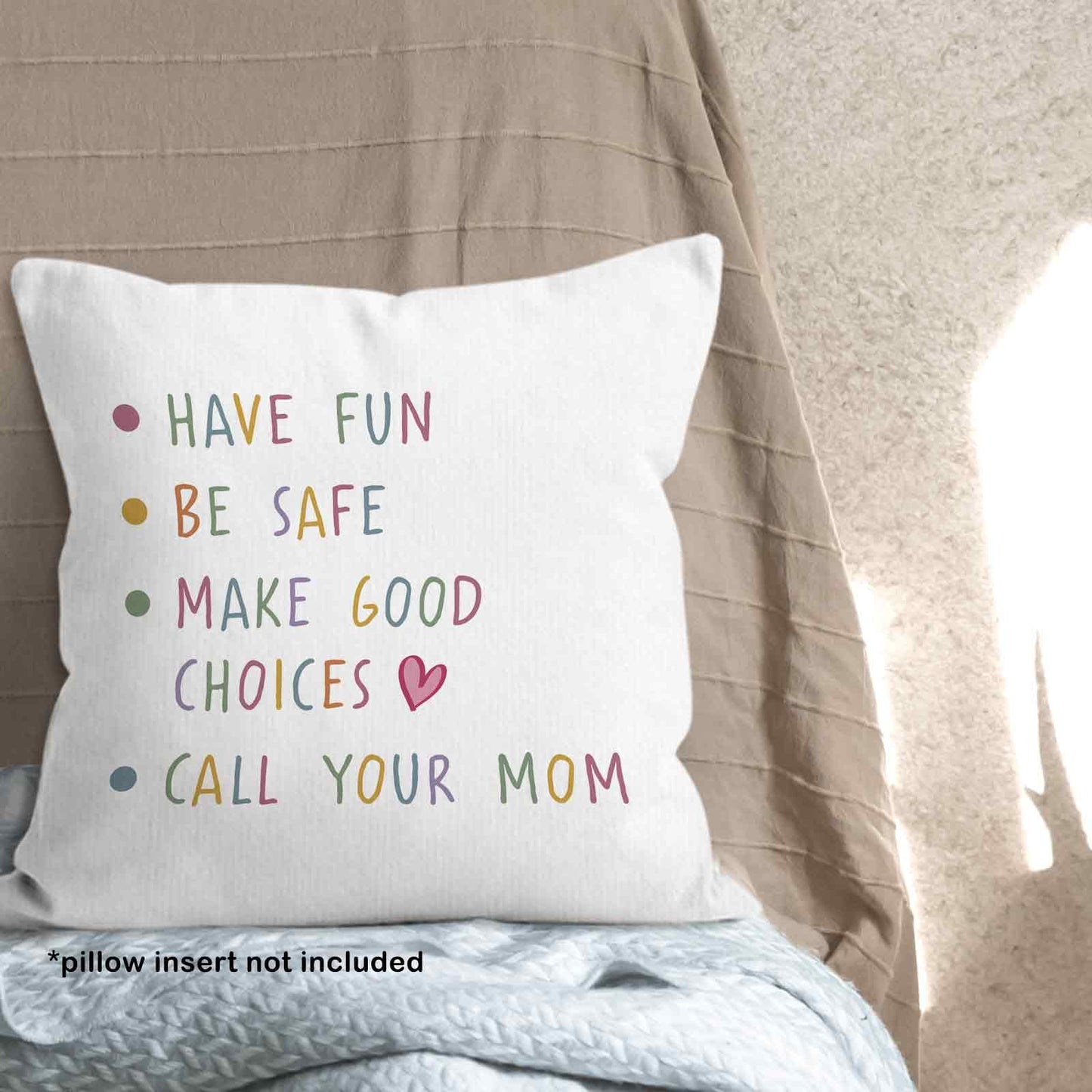 Call Your Mom Dorm Throw Pillow Covers 18x18, Boho Rainbow Decorative Square Pillow Cases for Couch Bed Sofa, Cute Decor Pillowcases for College Dorm Classroom Bedroom, Back to School Gifts