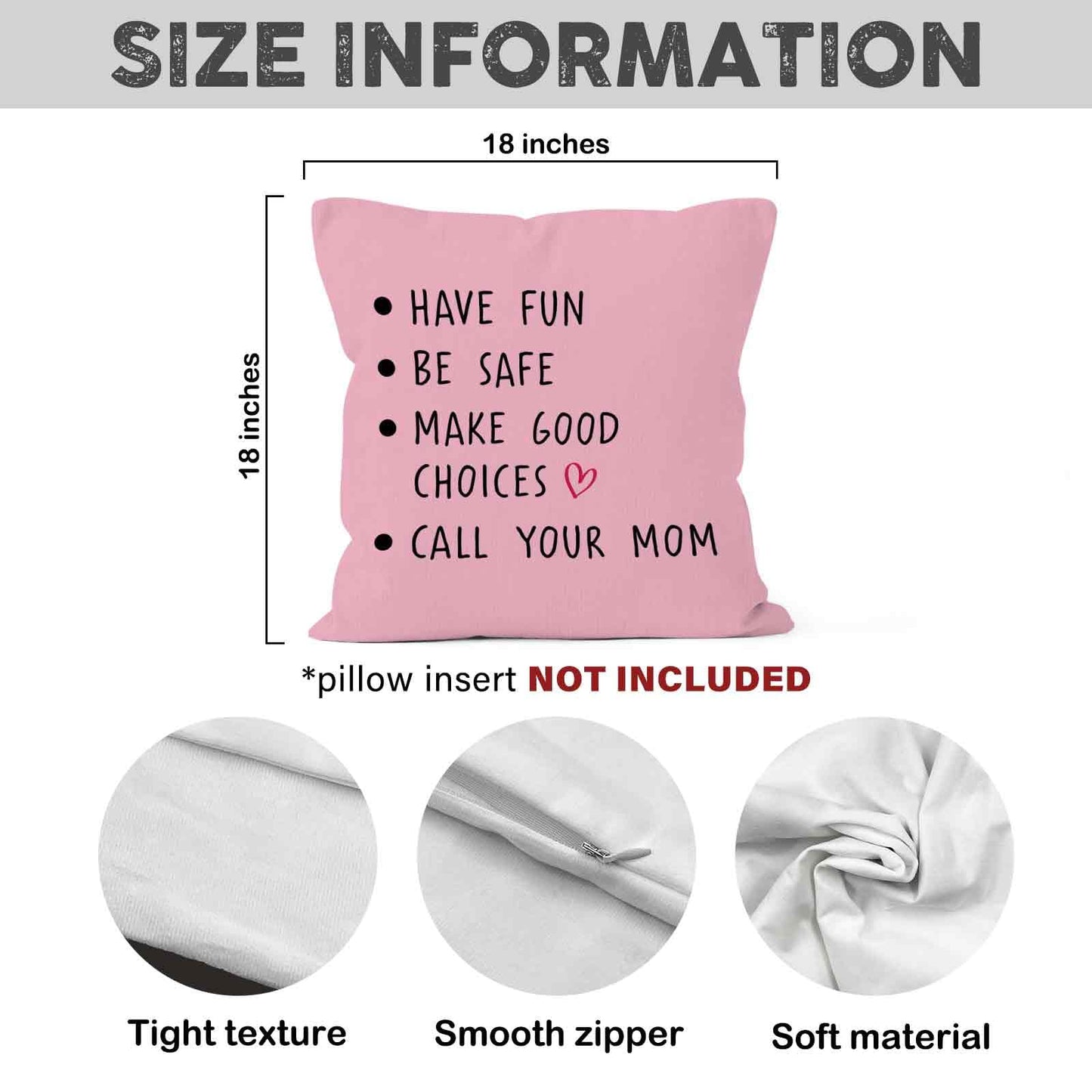 Call Your Mom Dorm Throw Pillow Covers 18x18, Boho Rainbow Decorative Square Pillow Cases for Couch Bed Sofa, Cute Decor Pillowcases for College Dorm Classroom Bedroom, Back to School Gifts