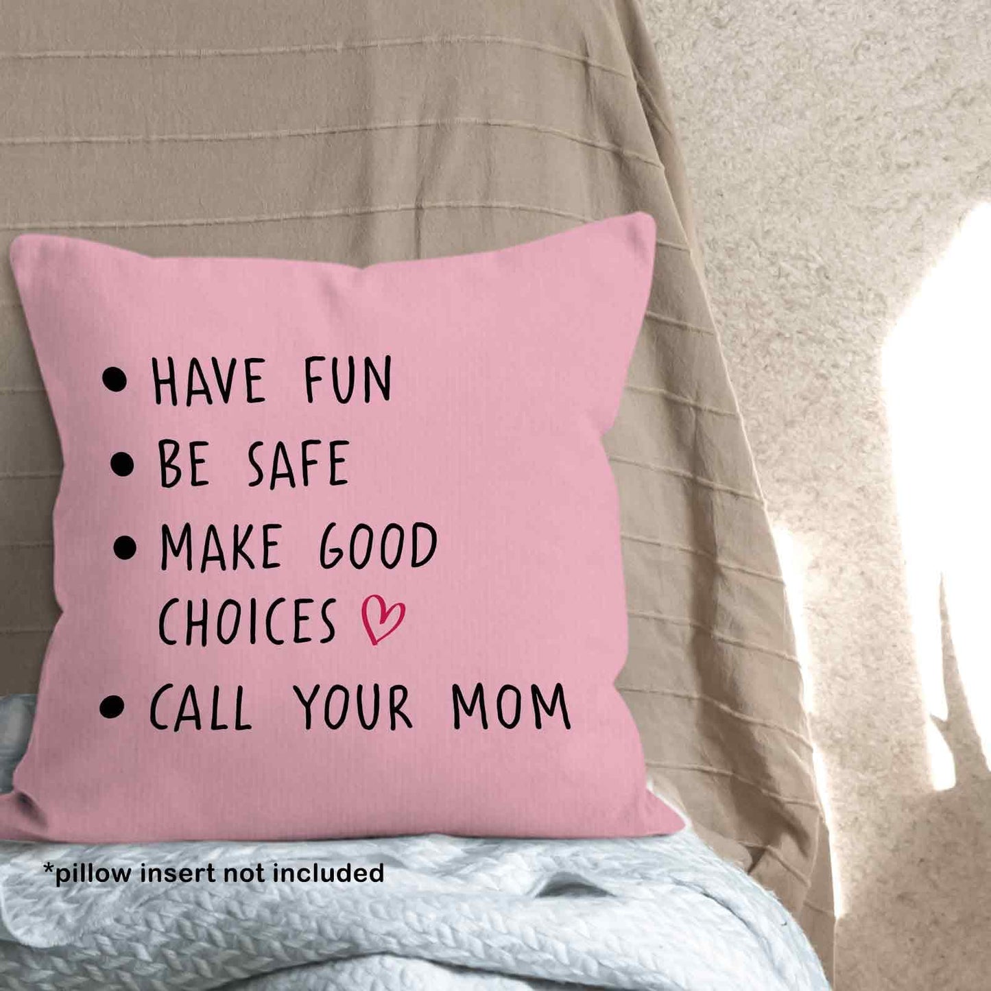 Call Your Mom Dorm Throw Pillow Covers 18x18, Boho Rainbow Decorative Square Pillow Cases for Couch Bed Sofa, Cute Decor Pillowcases for College Dorm Classroom Bedroom, Back to School Gifts
