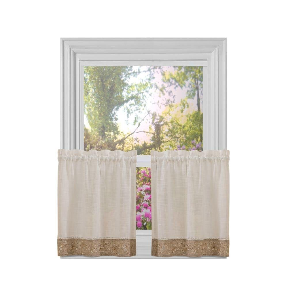 Achim Home Furnishings, Natural Oakwood Tier Pair, 58 36-Inch, 58" x 36" (Model: OWTR36NT12)