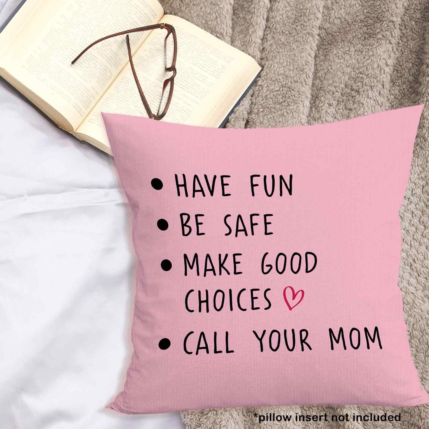 Call Your Mom Dorm Throw Pillow Covers 18x18, Boho Rainbow Decorative Square Pillow Cases for Couch Bed Sofa, Cute Decor Pillowcases for College Dorm Classroom Bedroom, Back to School Gifts
