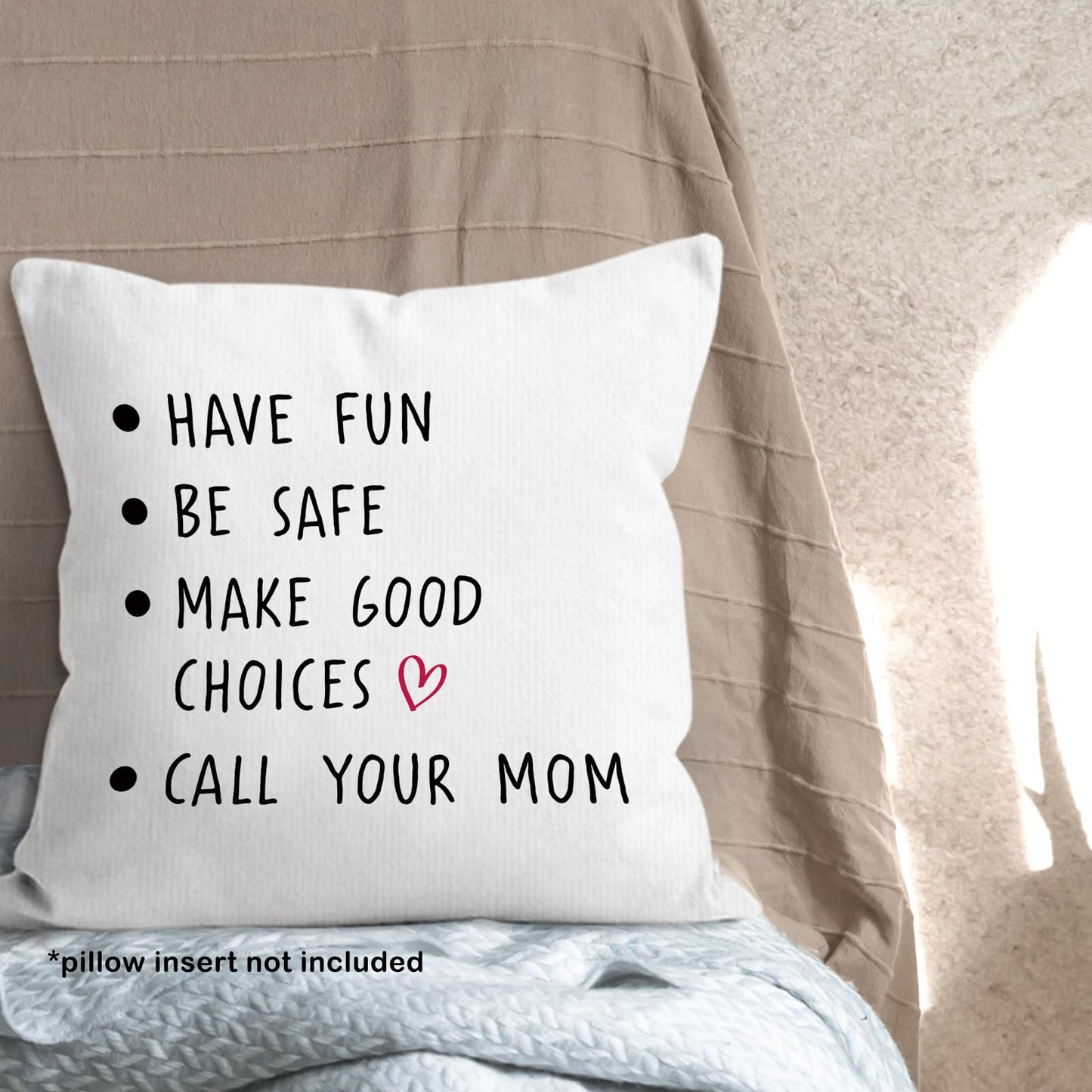 Call Your Mom Dorm Throw Pillow Covers 18x18, Boho Rainbow Decorative Square Pillow Cases for Couch Bed Sofa, Cute Decor Pillowcases for College Dorm Classroom Bedroom, Back to School Gifts