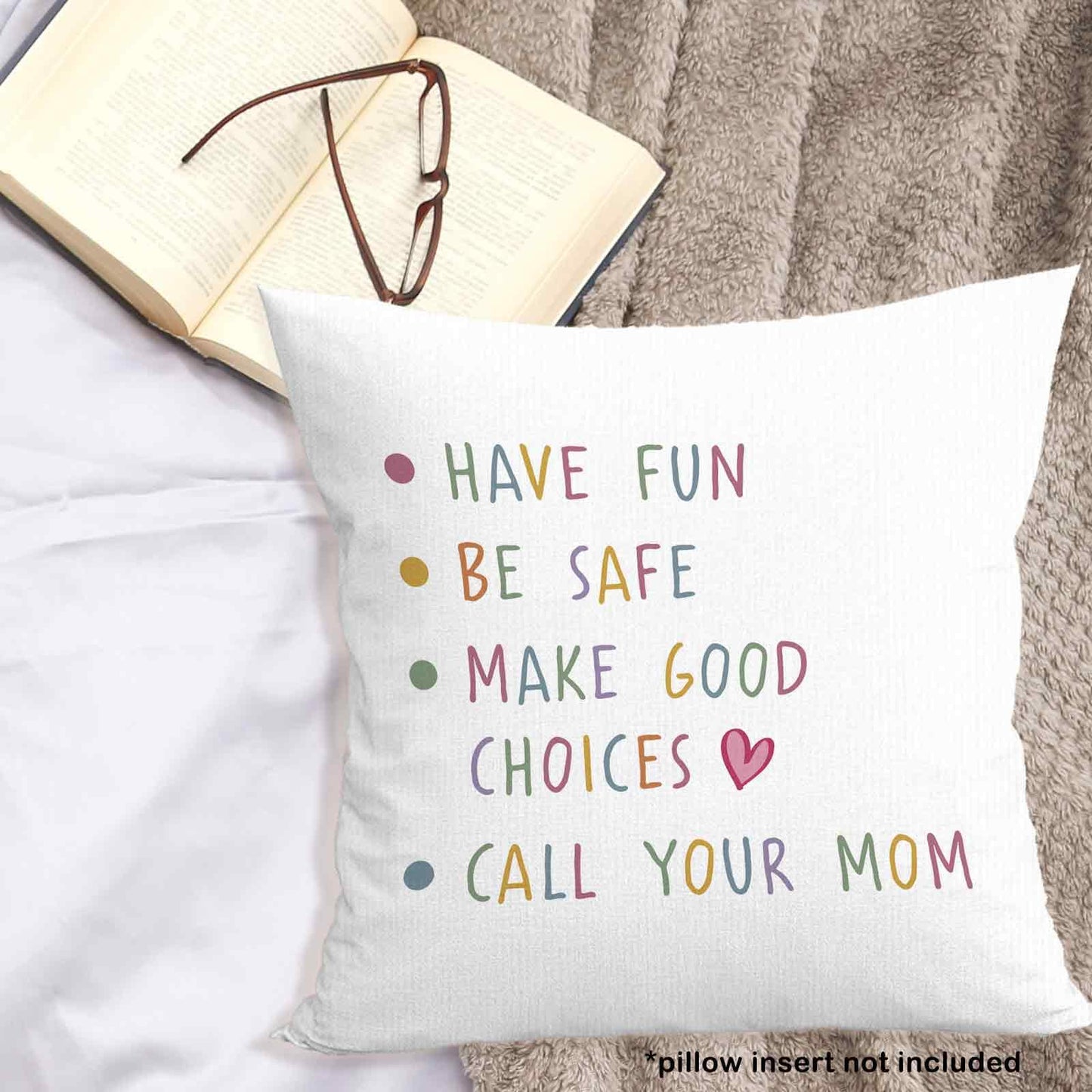 Call Your Mom Dorm Throw Pillow Covers 18x18, Boho Rainbow Decorative Square Pillow Cases for Couch Bed Sofa, Cute Decor Pillowcases for College Dorm Classroom Bedroom, Back to School Gifts