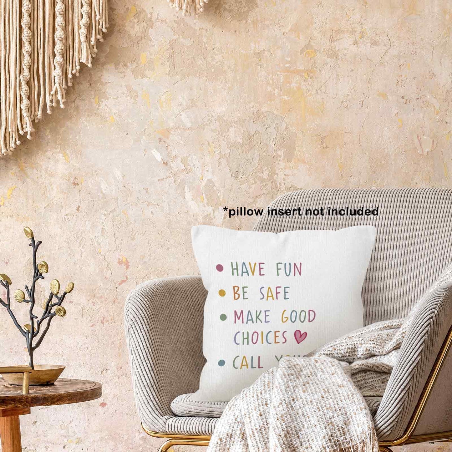 Call Your Mom Dorm Throw Pillow Covers 18x18, Boho Rainbow Decorative Square Pillow Cases for Couch Bed Sofa, Cute Decor Pillowcases for College Dorm Classroom Bedroom, Back to School Gifts