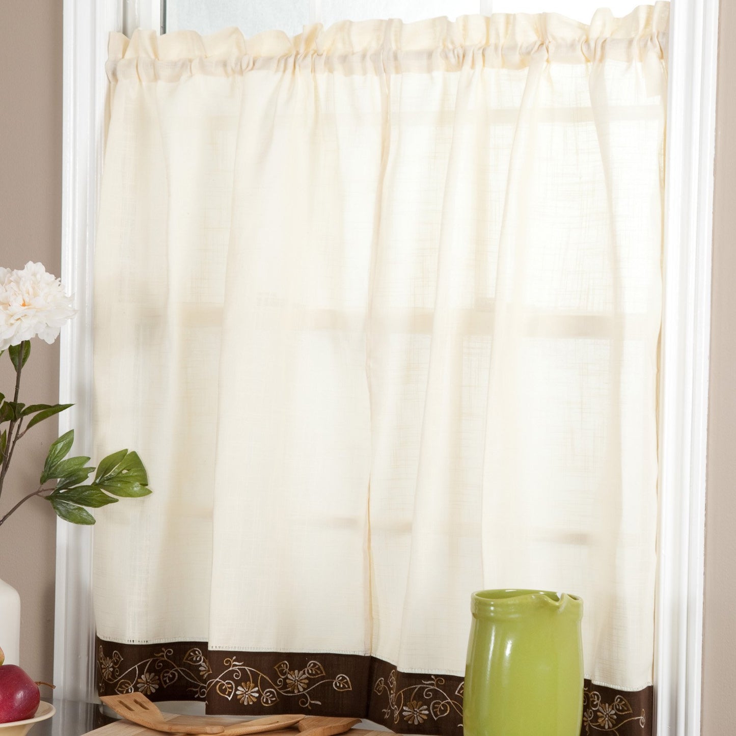 Achim Home Furnishings, Natural Oakwood Tier Pair, 58 36-Inch, 58" x 36" (Model: OWTR36NT12)