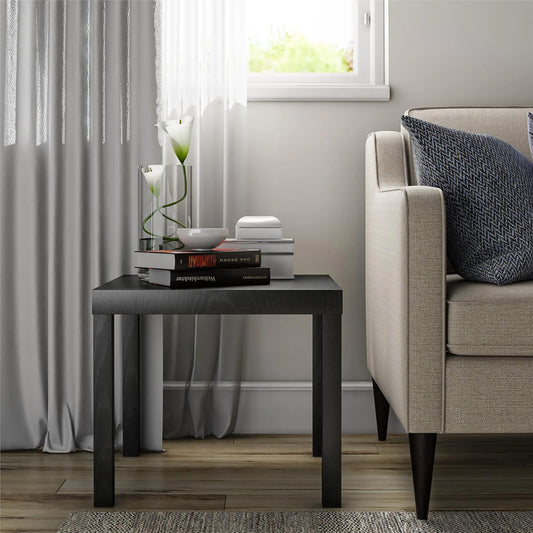 Home Parsons Modern End Table， End Side Table with Classic Design, Bed Side Table, Small Square Table for Office, Living Room, 17.5" H x 20" W x 20" D (Black Oak)