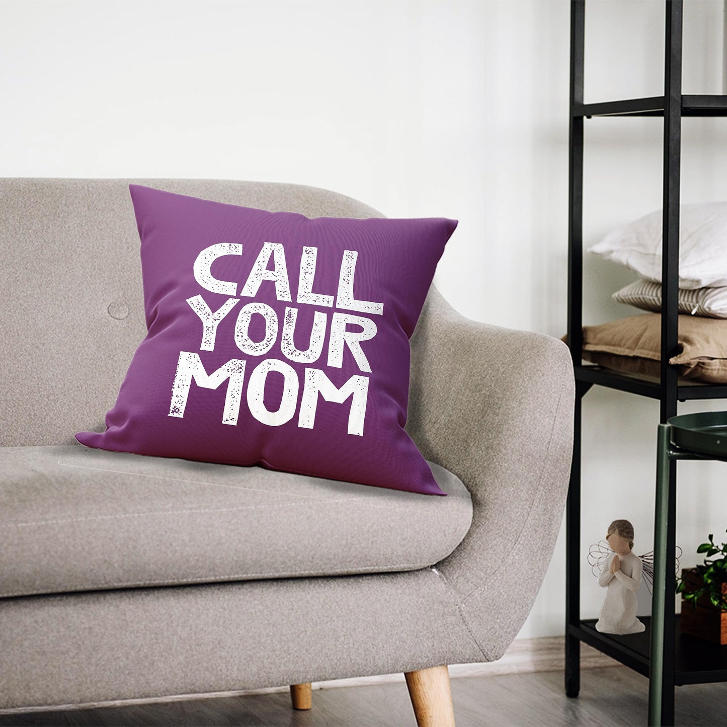 Mancheng-zi Call Your Mom Funny Throw Pillow Case, for Daughter, Son Gifts, Dorm Room Accessories Graduation Party, 18 x 18 Inch Decorative Cotton Linen Cushion Cover for Sofa Couch Bed (18x18, Blue)