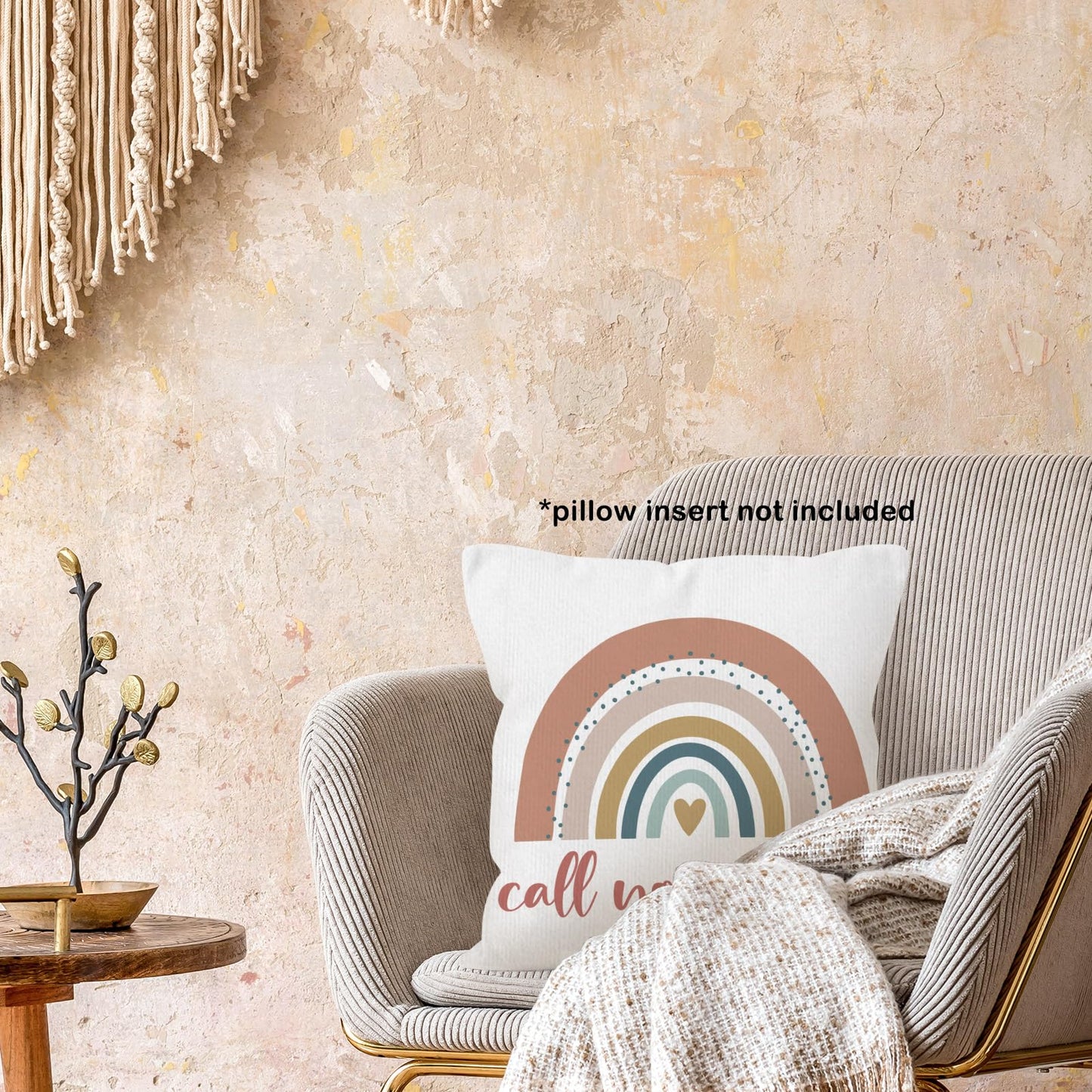 Call Your Mom Dorm Throw Pillow Covers 18x18, Boho Rainbow Decorative Square Pillow Cases for Couch Bed Sofa, Cute Decor Pillowcases for College Dorm Classroom Bedroom, Back to School Gifts