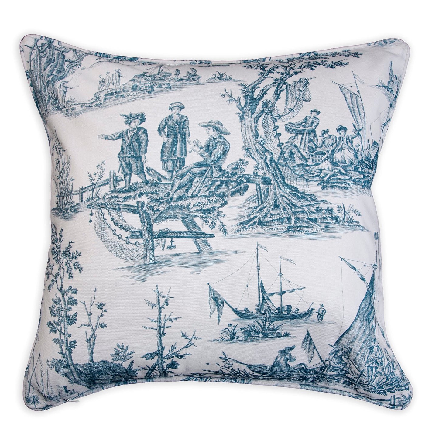 Maison d' Hermine Decorative Pillow Cover 100% Cotton, Toile Cushion Cover with Invisible Zipper for Bed, Living Room, Home Décor, Office, Sofa, The Miller - Denim - Spring/Summer (18"x18")